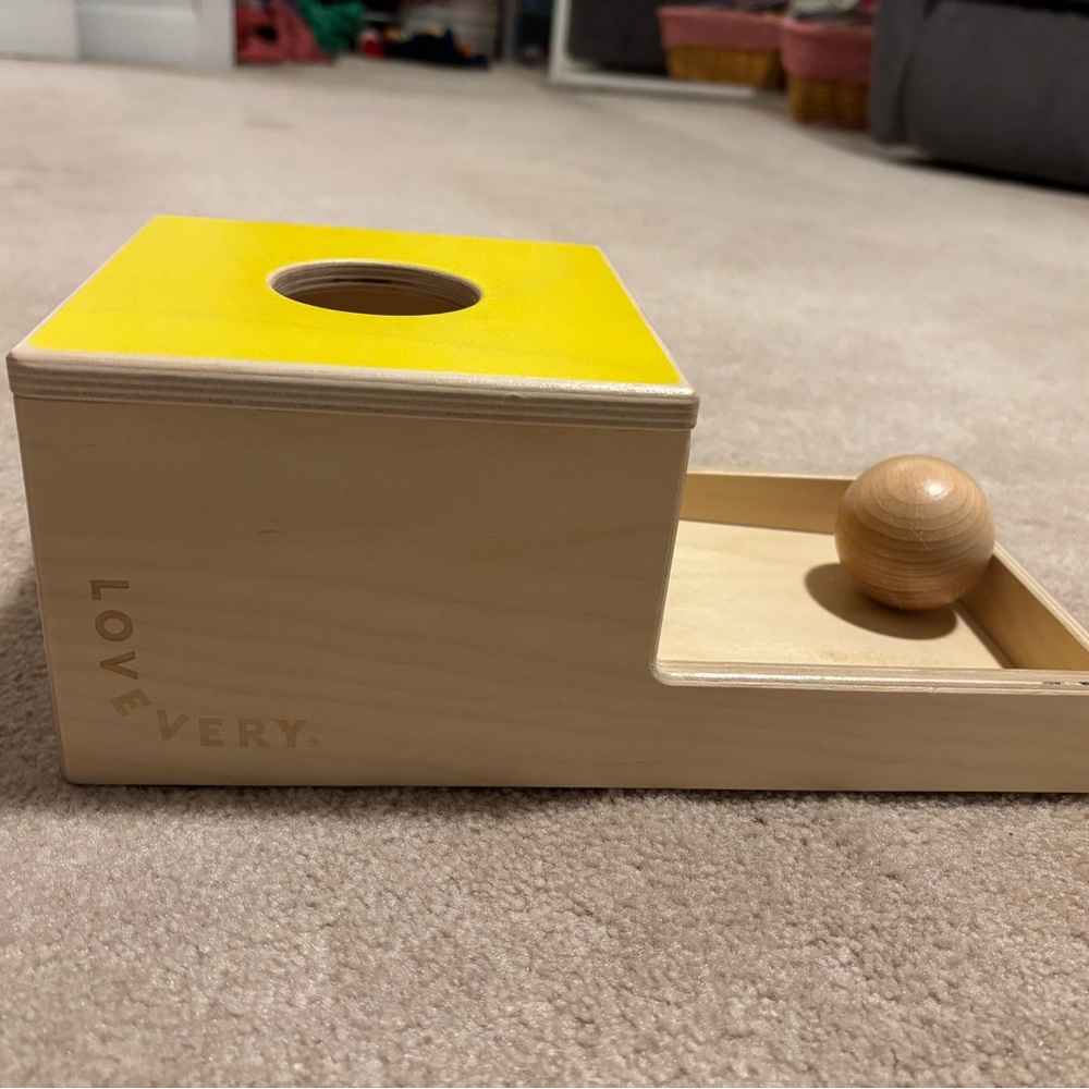 Lovevery Object Permanence Box Wooden Ball Drop Toy - Yellow and Natural